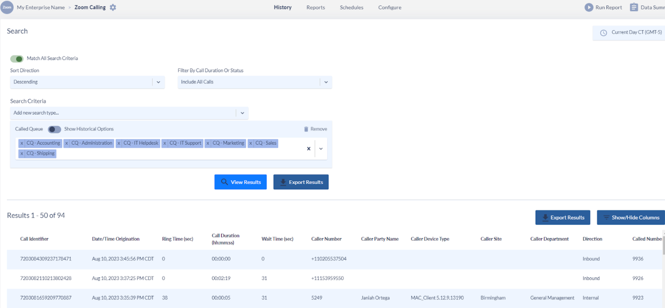 Search historical call data to analyze trends.